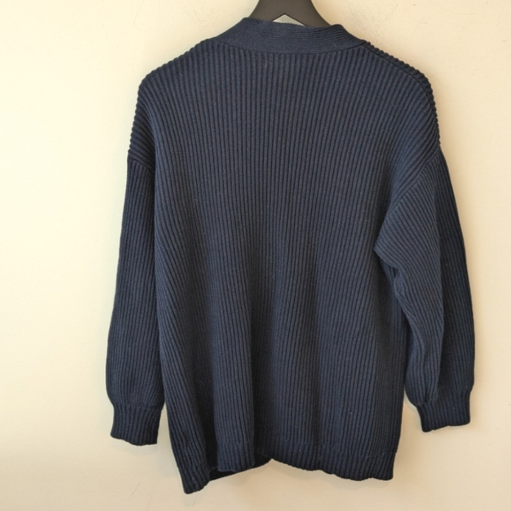 Quince Women's Navy Blue 100% Organic Cotton Oversized Ribbed Cardigan Medium - Picture 4 of 7